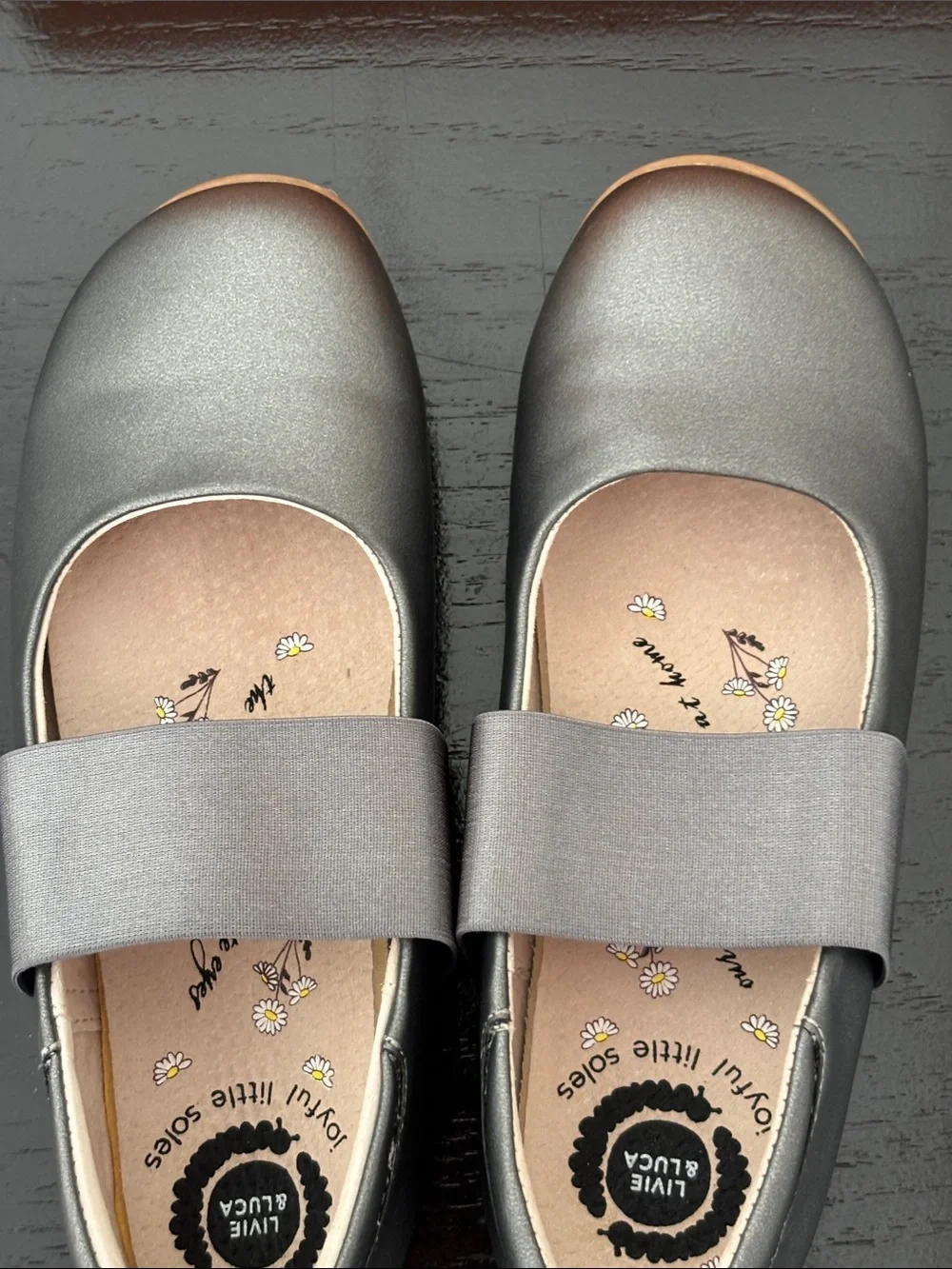 Livie & Luca Metallic Gray Mary Jane Flats for Kids